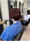 王道ショートボブと艶カラーレッドブラウン