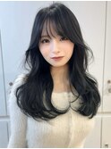 レイヤーカット／暗髪／デジタルパーマ