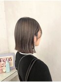小顔黒髪オリーブグレーココアベージュボブ髪質改善ブリーチ新宿
