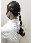 卒業式　成人式　振袖　袴　着付け　ヘアセット　金箔ヘアM322