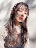 11/暗髪ロング/大人可愛い/シースルーバング/斜めバング　