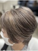 【つくば】白髪ぼかしハイライト×ローライト×大人ショートヘア