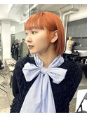 ワンレンミニボブ夏に向けたオレンジカラー