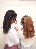 編み込みハーフアップ