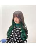 インナーカラー グリーンカラー ロング＠原宿
