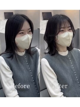 アズリーム(a'threem) 顔まわりレイヤー×くびれミディ｜髪質改善で叶う艶ミディ