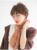 三軒茶屋_レディース_ショート_ブラウン_コテ巻き_無造作_パーマ
