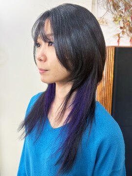 アルファ インタラクティブ エム フラワー(ALUFA interactive.M Flower) 20代30代大人可愛いインナーカラーパープルレイヤーカット