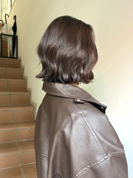 サンク 原宿 表参道(cinq) 切りっぱなしボブヘーゼルベージュボブブラウンカラー前髪なし