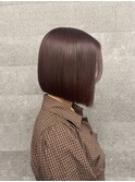 ○前下りボブ レッドブラウン