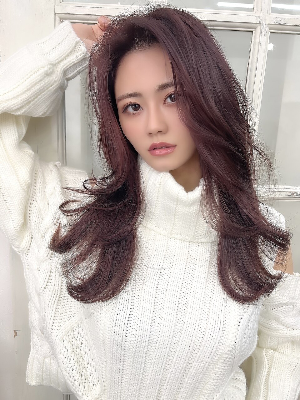 ピンクカラー韓国女優レイヤーカットデジタルパーマ【千葉