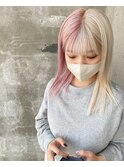 ツインカラー10代20代ハーフカラーピンクカラーホワイトカラー