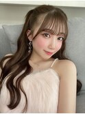 小顔薄めバンググレージュレイヤーロング前髪パーマ黒髪