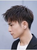 ビジネスショートツイストスパイラルパーマツーブロック刈り上げ