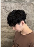 刈り上げツーブロックツイストスパイラルパーマメンズマッシュ