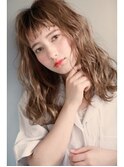 Lien☆パールベージュ×オン眉厚めバング×ウェーブミディ