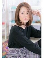 ミック ヘアアンドメイク アップ 駒込店(miq Hair&Make up)&nbsp;アシンメトリーかきあげバング小顔内巻きワンカールストレートb1