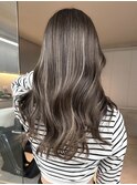★韓国ヘアーグレーベージュレイヤーロング前髪パーマ黒髪