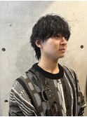 モテ髪ミディアムウルフ波巻きスパイラルミックスメンズパーマ