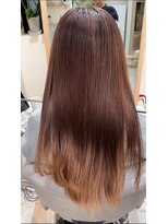 アム 表参道(am) 小顔薄めバンググレージュレイヤーロング前髪パーマ黒髪