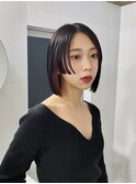 ぱつっとボブ/インナーカラー/黒髪ショート/縮毛矯正［南青山］