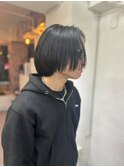 メンズボブ　マチルダボブ　黒髪 ボブルフ ネビージュ ワンレン