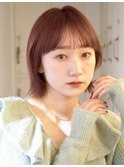 レイヤーボブ くびれヘア ワイドバング アプリコットオレンジ