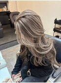 ハイライトカラーミディアムヘア暗めカラーデザインカラー