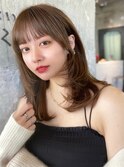 くびレイヤー大人ミディアムロングハイライト前髪カット髪質改善
