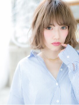 モッズヘア 越谷(mod's hair) くすみベージュぱっつん前髪韓国風ボブパーマh3越谷10代20代30代