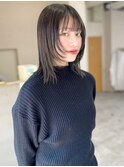 顔周りレイヤーカット ミディアム 前髪あり【鹿児島中央】