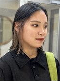 インナーカラーベージュショートボブ黒髪ボブ前髪インナーカラー