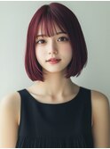 レッドカラー ミニボブ 暖色系 ダブルカラー 髪質改善カラー