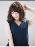 大人かわいいデジタルパーマロブ透明感カラーバレイヤージュ