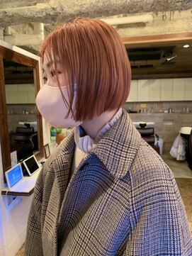 ラレイ ハラジュク(Lalei harajuku) 切りっぱなしボブ×ダブルカラーオレンジカラー