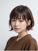 大人美人外ハネボブショコラアッシュ前髪小顔カットモテ髪