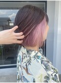 20代30代大人可愛いインナーカラー耳掛けロブヘアペールピンク