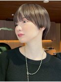 暗めカラーショートボブマロンベージュくすみベージュ原宿表参道