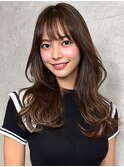 セミロング レイヤーカット 韓国へア 前髪 グレージュ 透明感