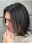 【ミディアムメンズボブ、ニュアンスパーマワンカール】