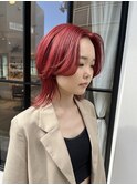 ウルフカット ブリーチ  ワインレッド デザインカット