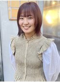 外ハネくびれボブ顔まわりレイヤー小顔暖色ピンクブラウン/毛利