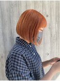 オレンジカラー切りっぱなしボブ