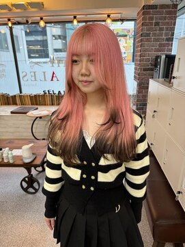 ヘアー アレス(hair ales) 裾カラー、ペールピンク、ダブルカラー、ブリーチピンクベージュ