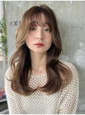 ワンカールレイヤーロンググレージュくびれ韓国風ウェーブ