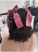 リボン三つ編みハーフツインアレンジ