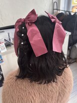 リボン三つ編みハーフツインアレンジ