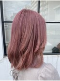ピンク　ピンクベージュ　ブリーチあり　ダブルカラー
