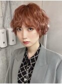 オレンジブラウンカラーブリーチ一回ダブルカラーショートボブ◆
