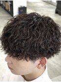 強め縦落ちツイストスパイラルパーマラウンドマッシュ